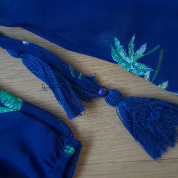 Line & DotRiza Off Shoulder Dress, Midnight Blue with palm trees, Size S - Picture 6 of 7